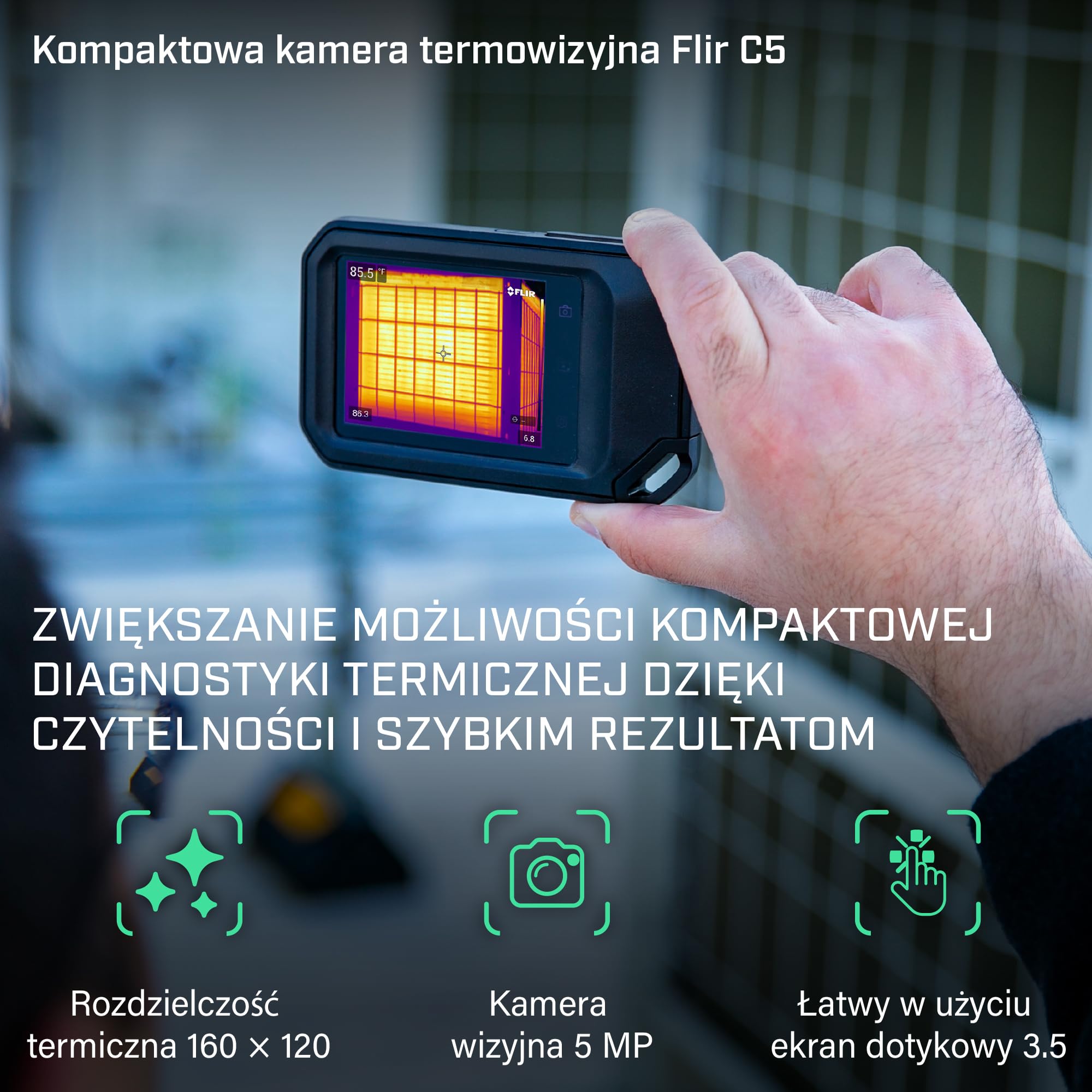 FLIR C5 Kompaktowa Kamera Termowizyjna Z Wi-Fi: Kamera Termowizyjna O Wysokiej RozdzielczośCi Do Inspekcji, Zastosowań Elektrycznych/Mechanicznych, Budowlanych i HVAC