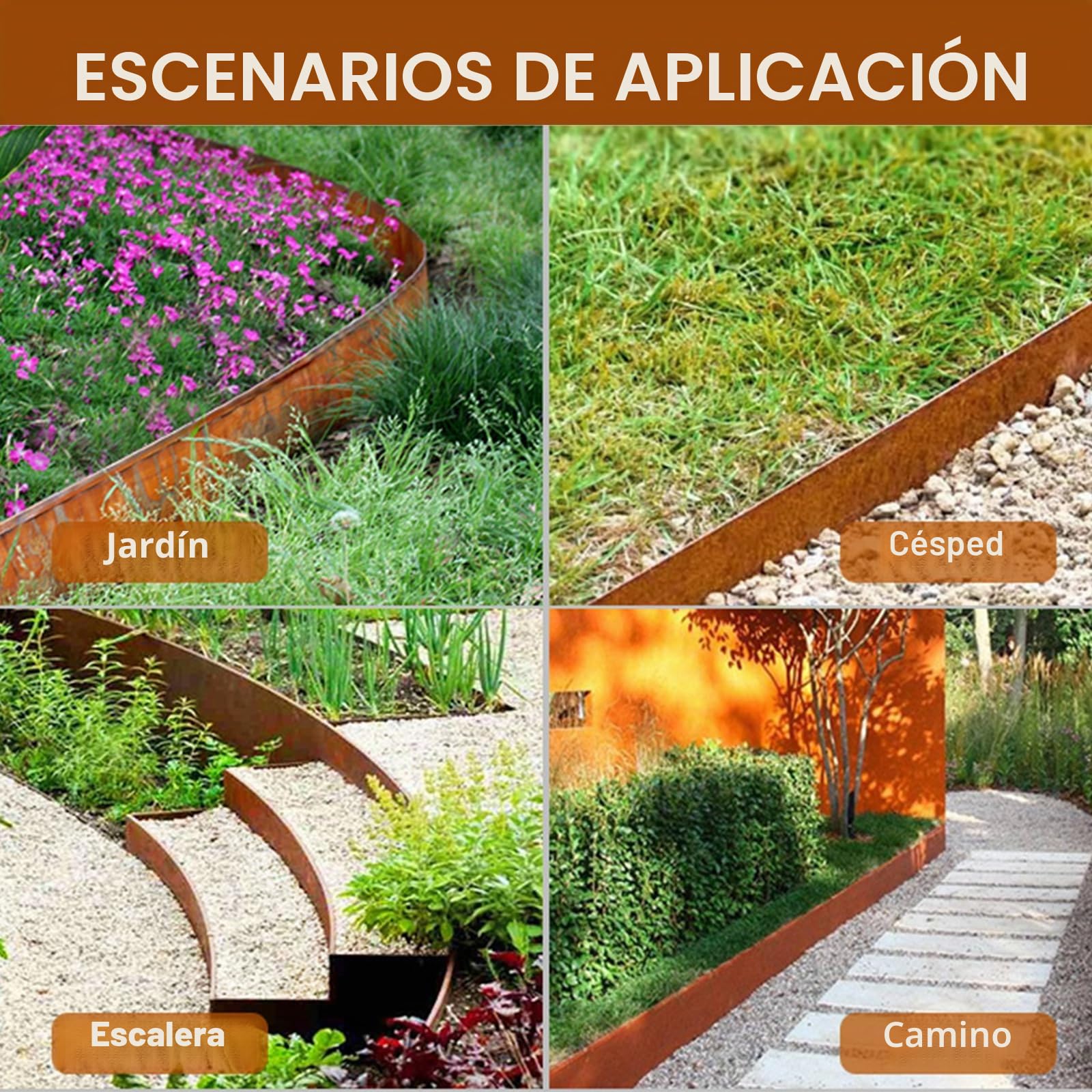 10 m x 15,5 cm de Alto, Borde de césped de Metal, Borde de césped de Acero corten, Aspecto Oxidado, Borde de arriate para Bricolaje, Borde de césped con 1 par de Guantes, Borde de césped galvanizado