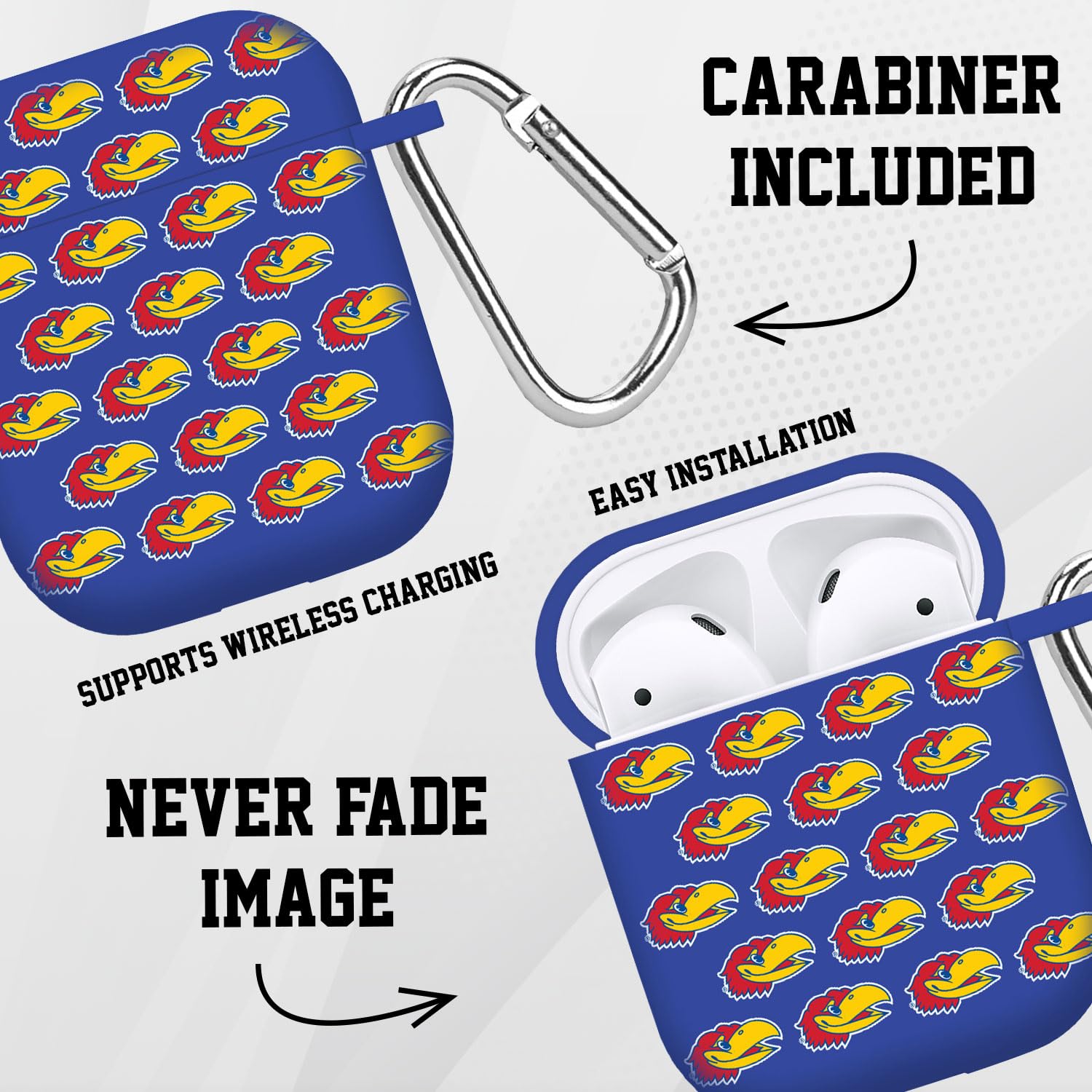 AFFINITY BANDS Kansas Jayhawks HD Case Cover Compatible with Apple AirPods Gen 1 & 2 (Repeating)