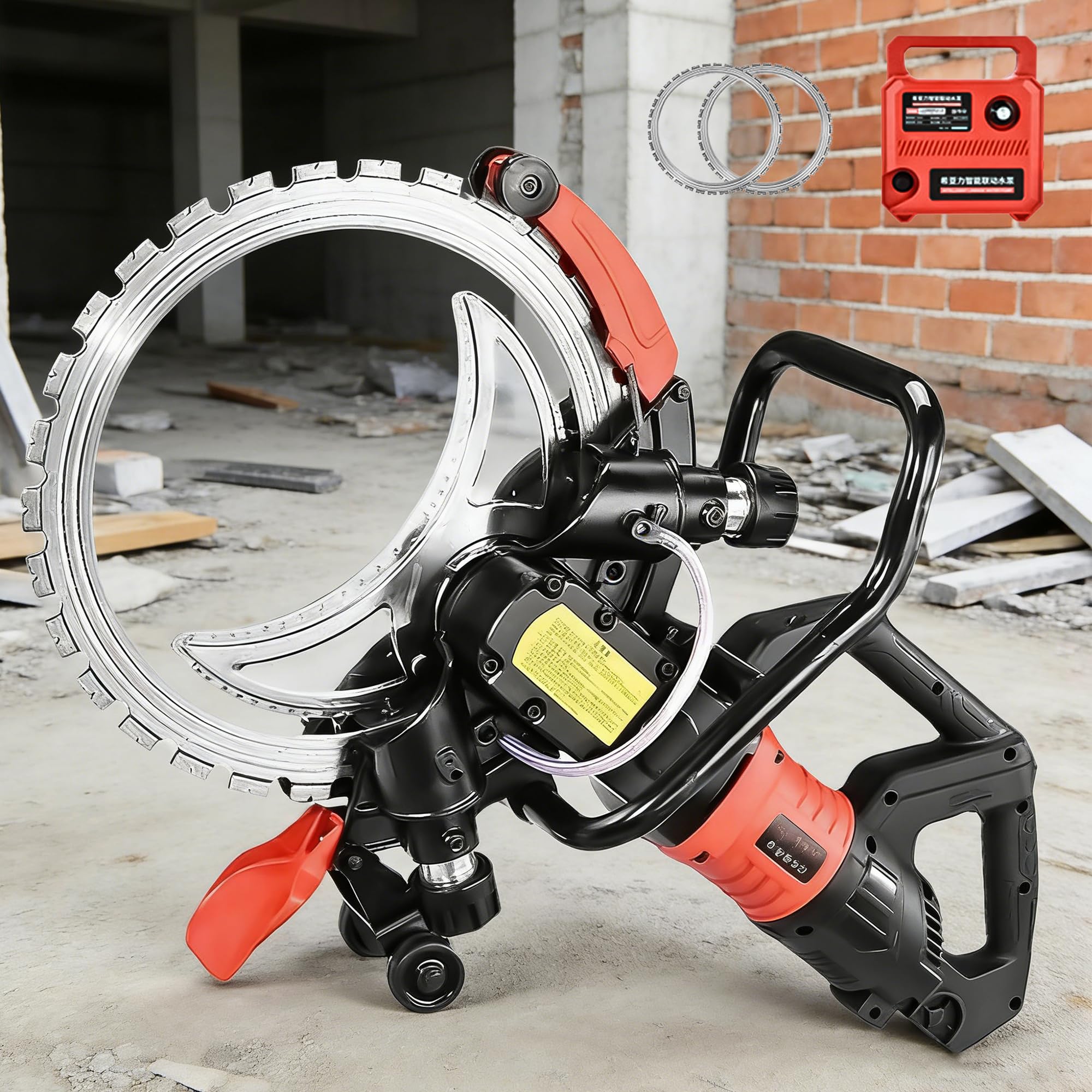 Tagliabeton ad Anello, Motore Brushless 8900W/9500W, Tagliatrice per Cemento con Raffreddamento ad Acqua, Profondità di Taglio 29 cm per Calcestruzzo, Mattoni, Granito Include Lame 9500W Saw blades*2