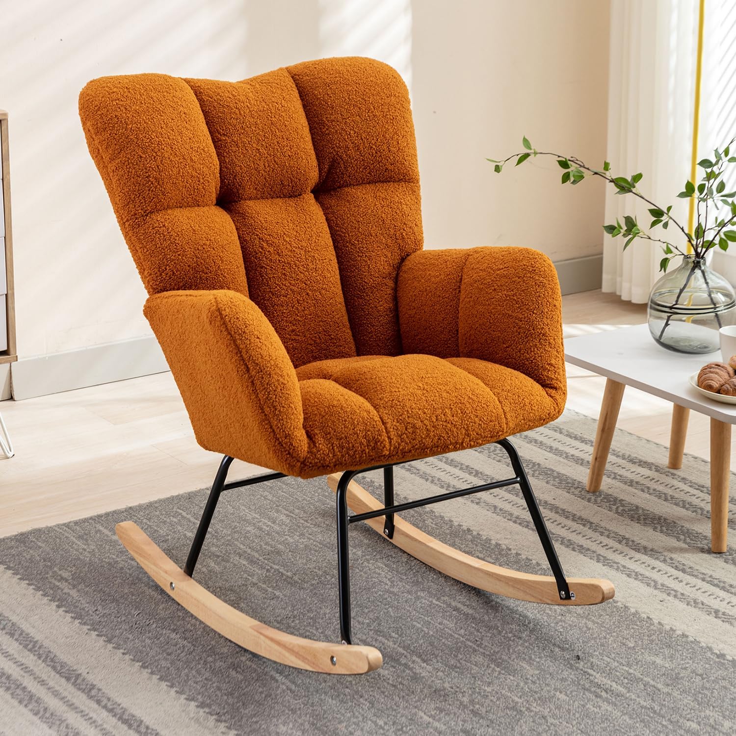FOXHUNTER Rocking Chair Nursery, Teddy Upholstered Accent