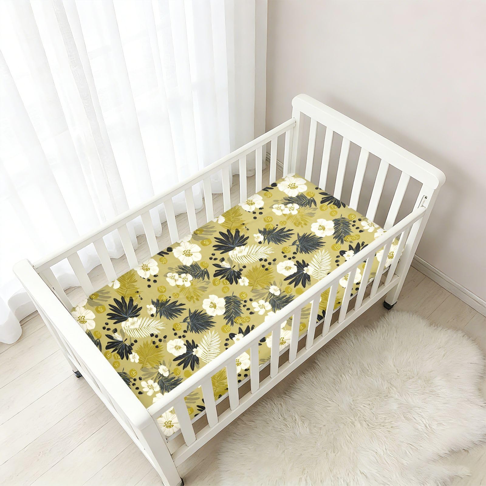 Sábanas de algodón para cuna de bebé, cómodas y transpirables, con diseño de flores de selva, para decoración de guardería, 1 paquete de 52 x 28 pulgadas