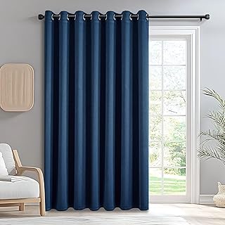 Blackout Sliding Door Curtains 108 Inch Length, Extra Wide Room Divider Curtains, Navy Blue Grommet Energy Saving Thermal Insulated Curtain for Patio Door Window(W100 x L108,1 Panel)