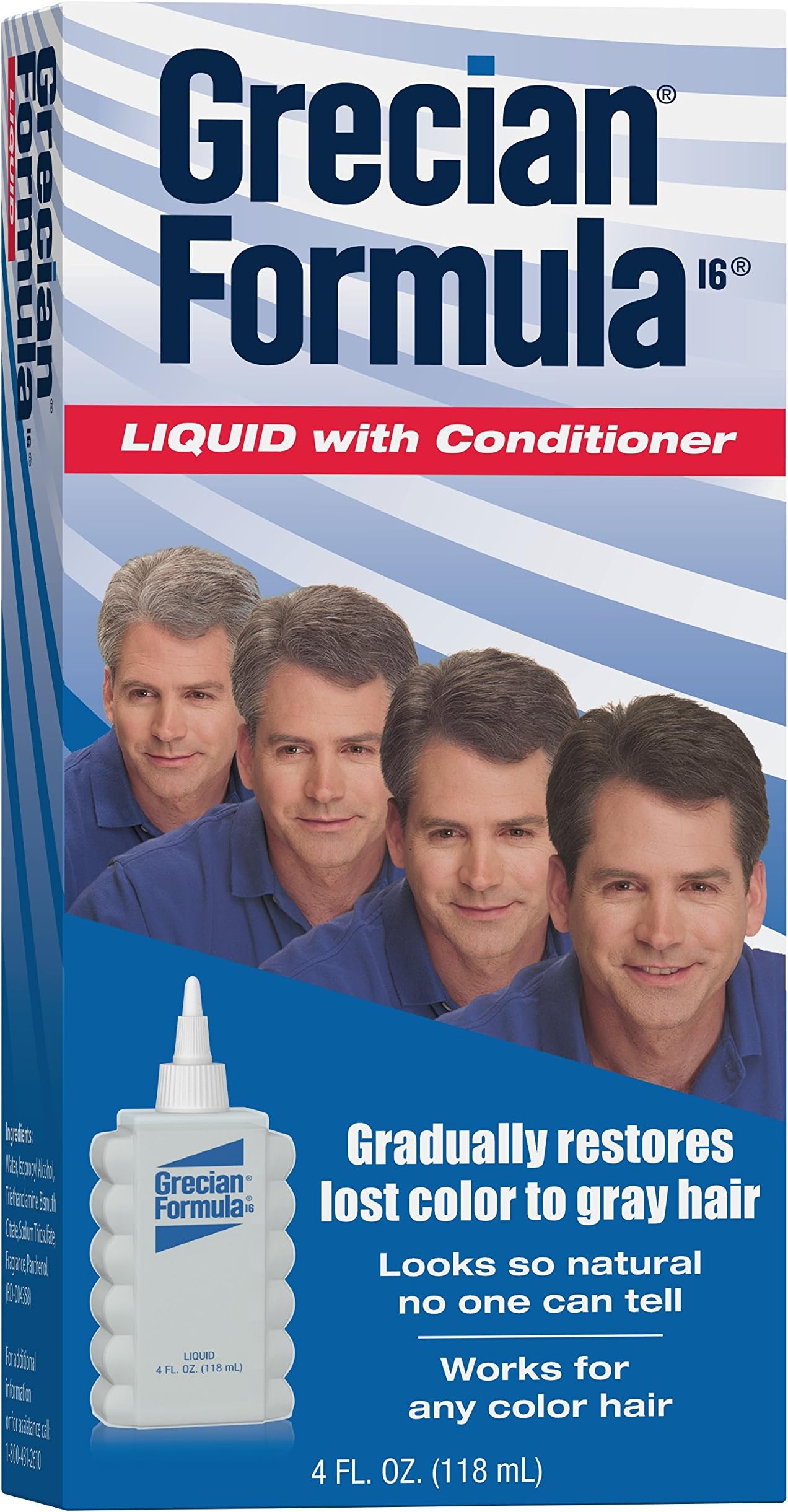 Grecian Plus Formula Hair Color with Conditioner for Men, Liquid, 4 Ounce