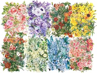 Rbenxia 160PCS Flower Stickers Set Floral Journaling Sticker Scrapbooks Natural Stickers for DIY Craft Planners Journal Water Bottles Scrapbooking Card Making Calendars Wedding