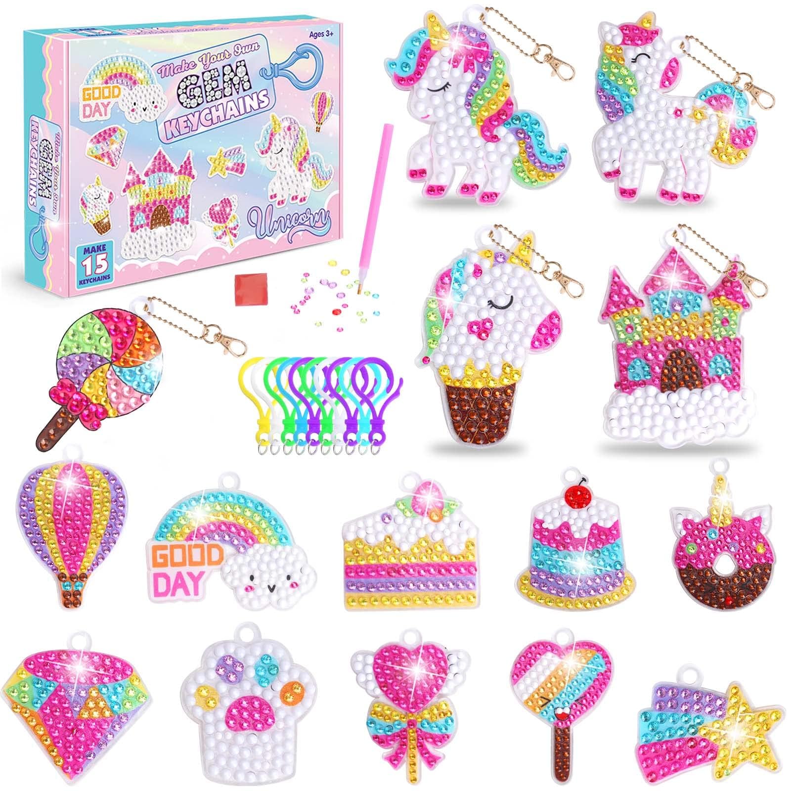 50 Pcs Diamond Painting Keychain Kits, Unicorn Diamond Painting Keyring Kits for Kids Make Your Own Gem Keychains, 5D DIY Diamond Art Kits Art and Crafts Kits for Girls Boys Key Pendant Bag Decor