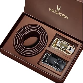 WildHorn Men’s Leather Belt Gift Set | Genuine Leather belt Strap with 2 Interchangeable Buckles | Formal & Casual Wear Ad... Price In India