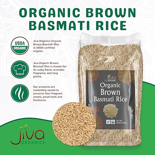 Miniatura 2 de Jiva - Arroz Basmati orgánico integral de 10 libras, calidad premium de la India