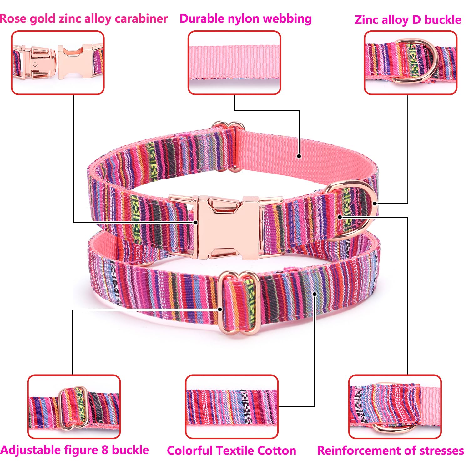 haoyueer Multi-Colored Stripe Dog Collar - Image 4