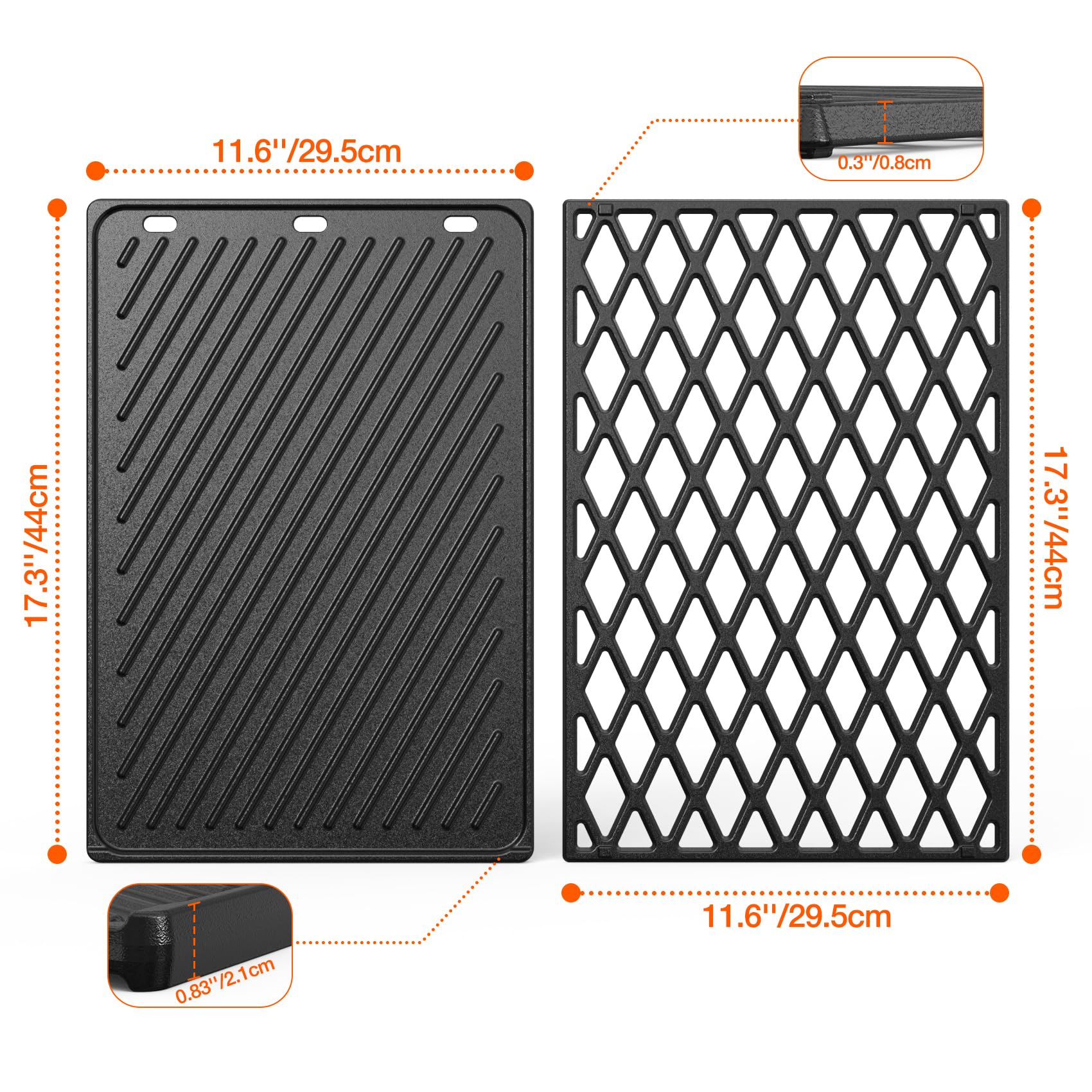 Onlyfire Set de Plancha Reversible y Parrilla de Cocción de Hierro Fundido para Parrillas de Gas Weber Spirit I y II Serie 300, Spirit Serie 400, Spirit E/S 310, 320, 330, Spirit 700
