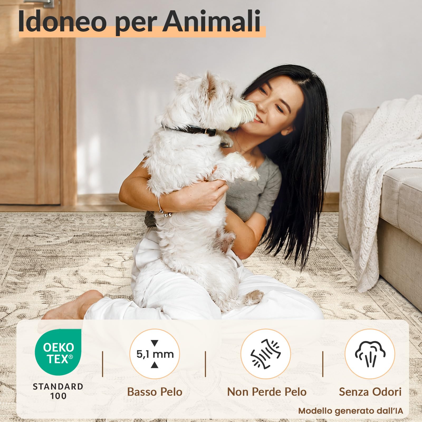 INOVADAY Vintage Tappeto 180x270 cm Tappeti Beige Chiaro | Tappeto Salotto, Tappeto Camera da letto, Lavabile in Lavatrice, Sala da pranzo, Cucina, Morbida, Slavata, Stampato, OEKO
