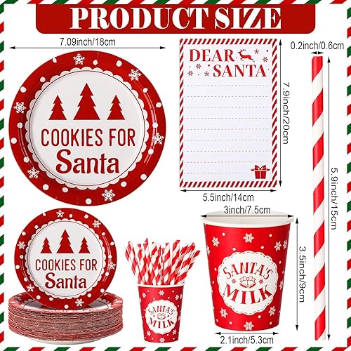 Miniatura 2 de Juego de 50 galletas de Navidad para Papá Noel, taza de leche y bloc de notas, platos de papel desechables, vasos de papel, pajita y papel de