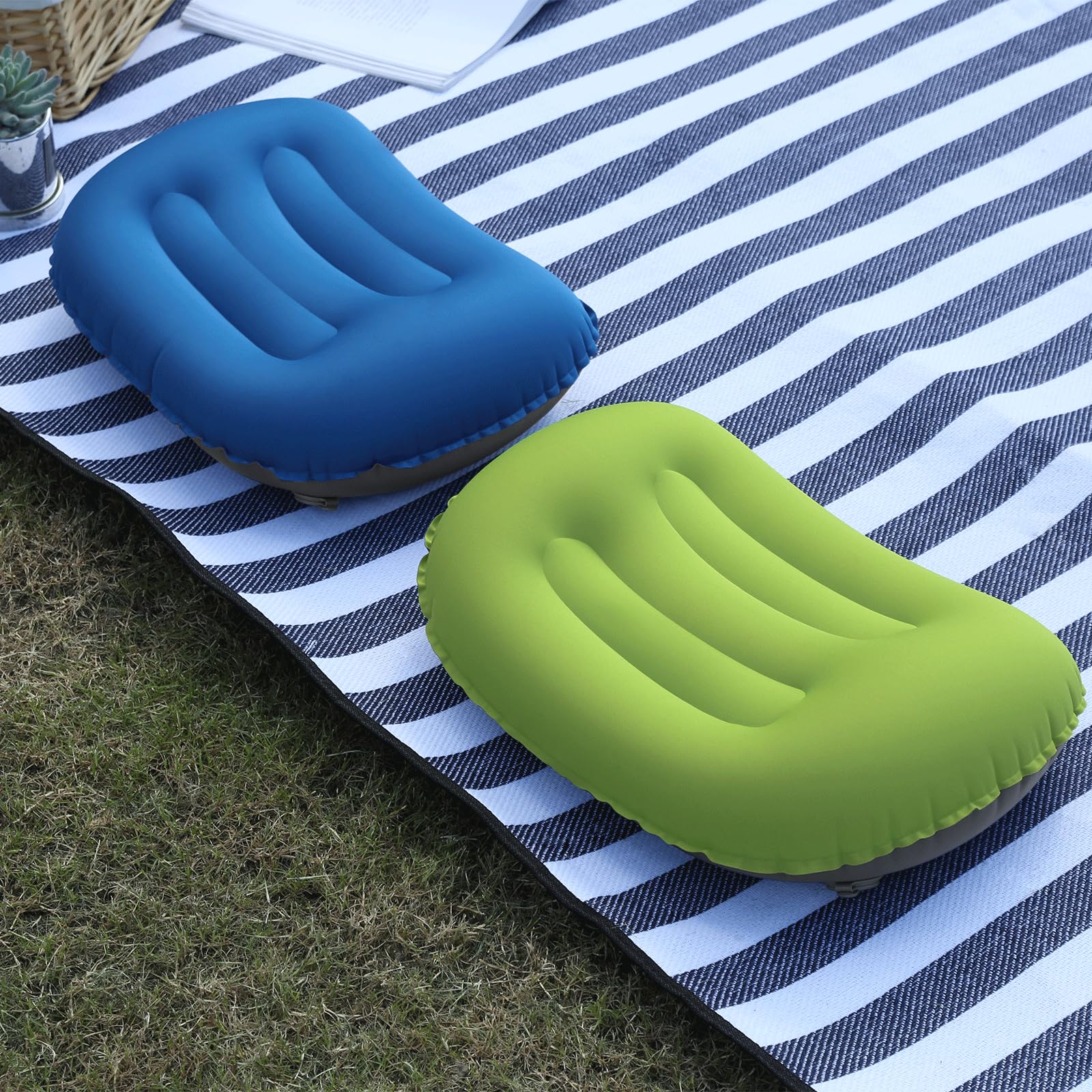 2X Cuscini Gonfiabili da Campeggio Ultraleggero Cuscino da Spiaggia Pieghevole e Portatile Cuscini per Viaggio, Escursioni 46x30 cm Verde
