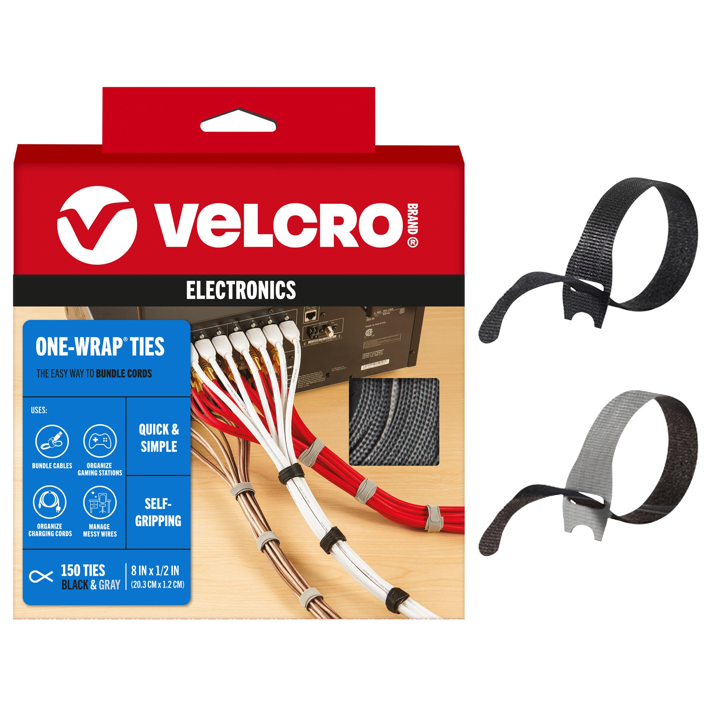 VELCRO Brand 150pk Cable Ties Value Pack | Replace Zip Ties with ...