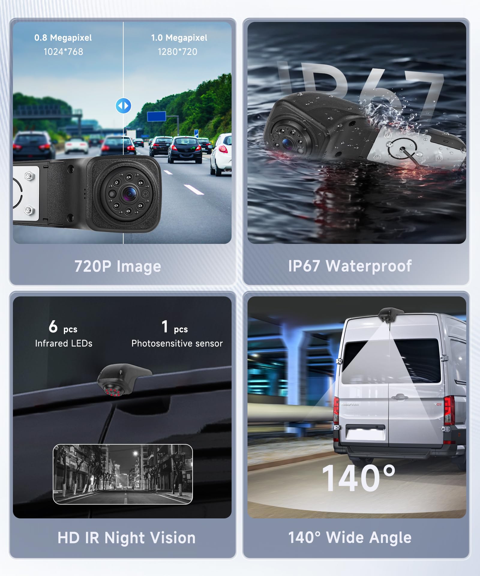 Hodozzy Telecamera Posteriore per VW Crafter 2017, Telecamera per Terza Luce di Stop, Visione Notturna a IR, Impermeabile IP67, Angolo Regolabile, con Linea di Retromarcia