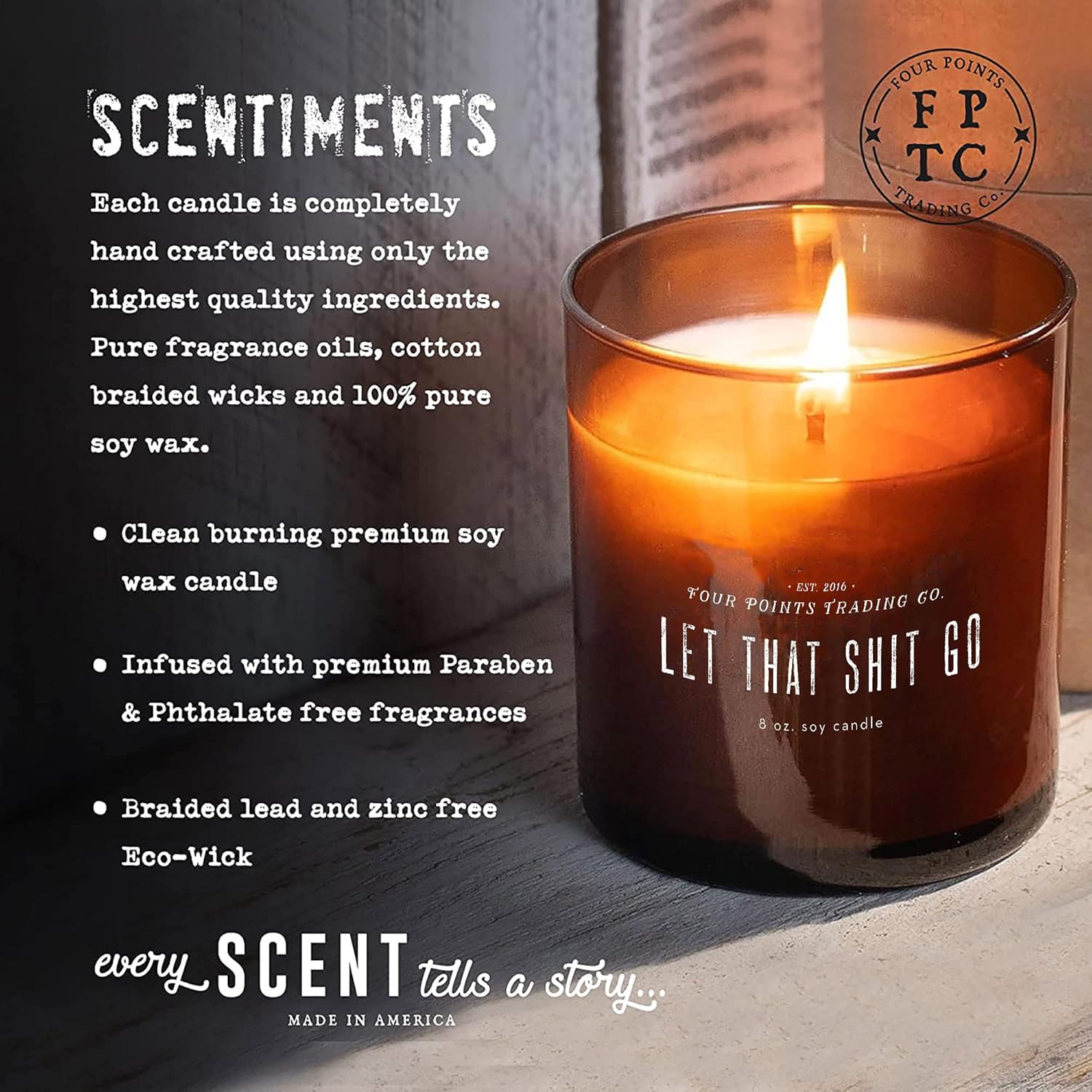 Scentiments Let That Shit Go - Pineapple and Cilantro Scented Candle - Soy Aromatherapy Candle with Jar - Christmas, New Year, House, or Birthday Gift for Home Decor - 8oz