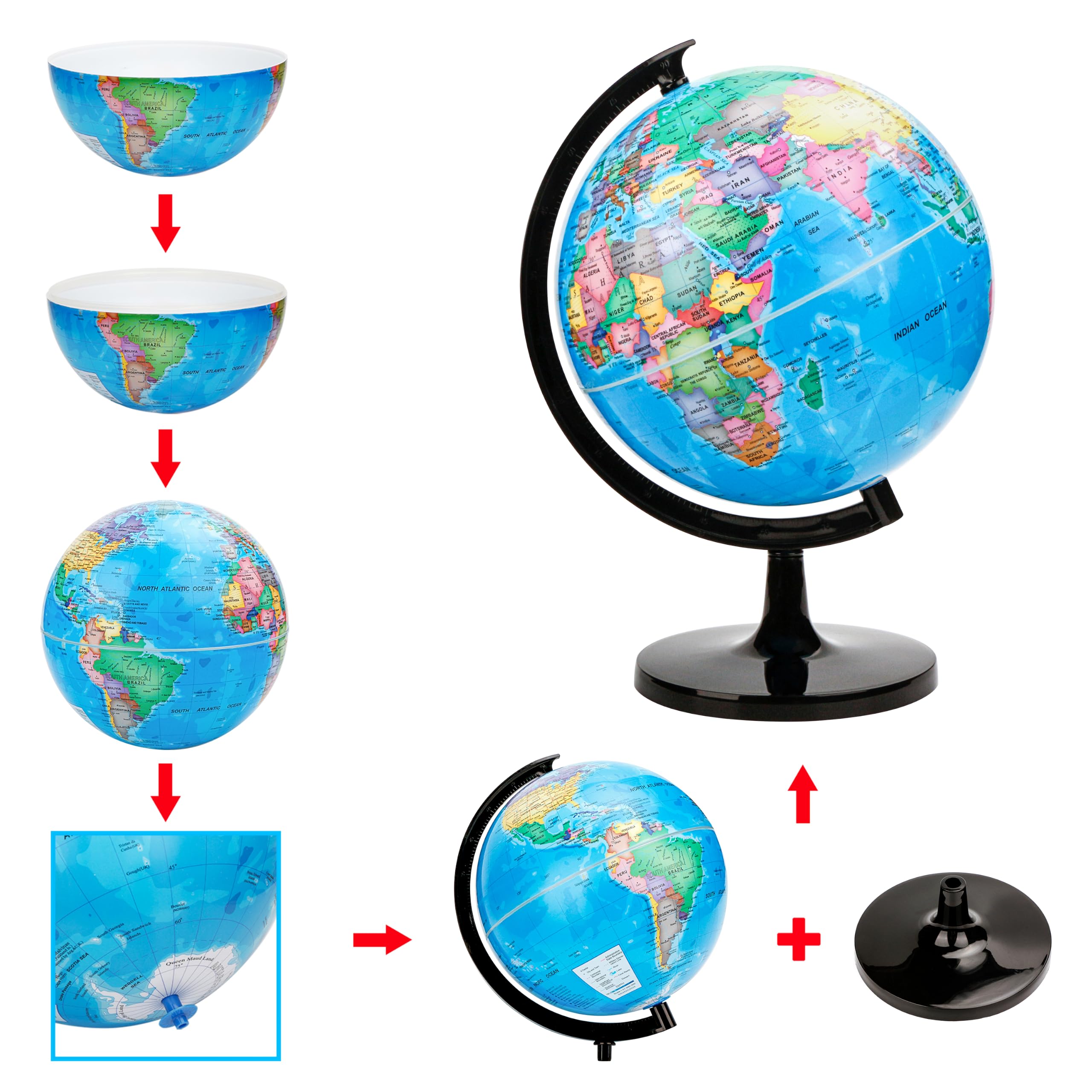EXERZ Mappamondo da 25 cm, mappa politica, geografico educativo, da assemblare, diametro 25 cm