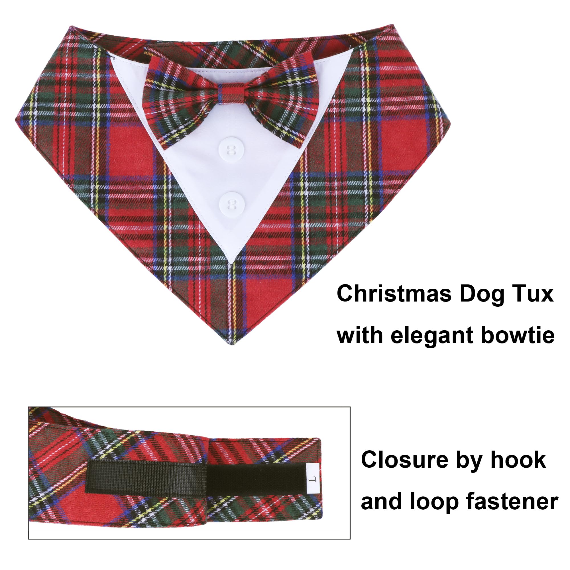 ADOGGYGO Christmas Dog Tuxedo Bandana, Red Plaid Pet Chritstmas Collar with Bowtie - Image 4