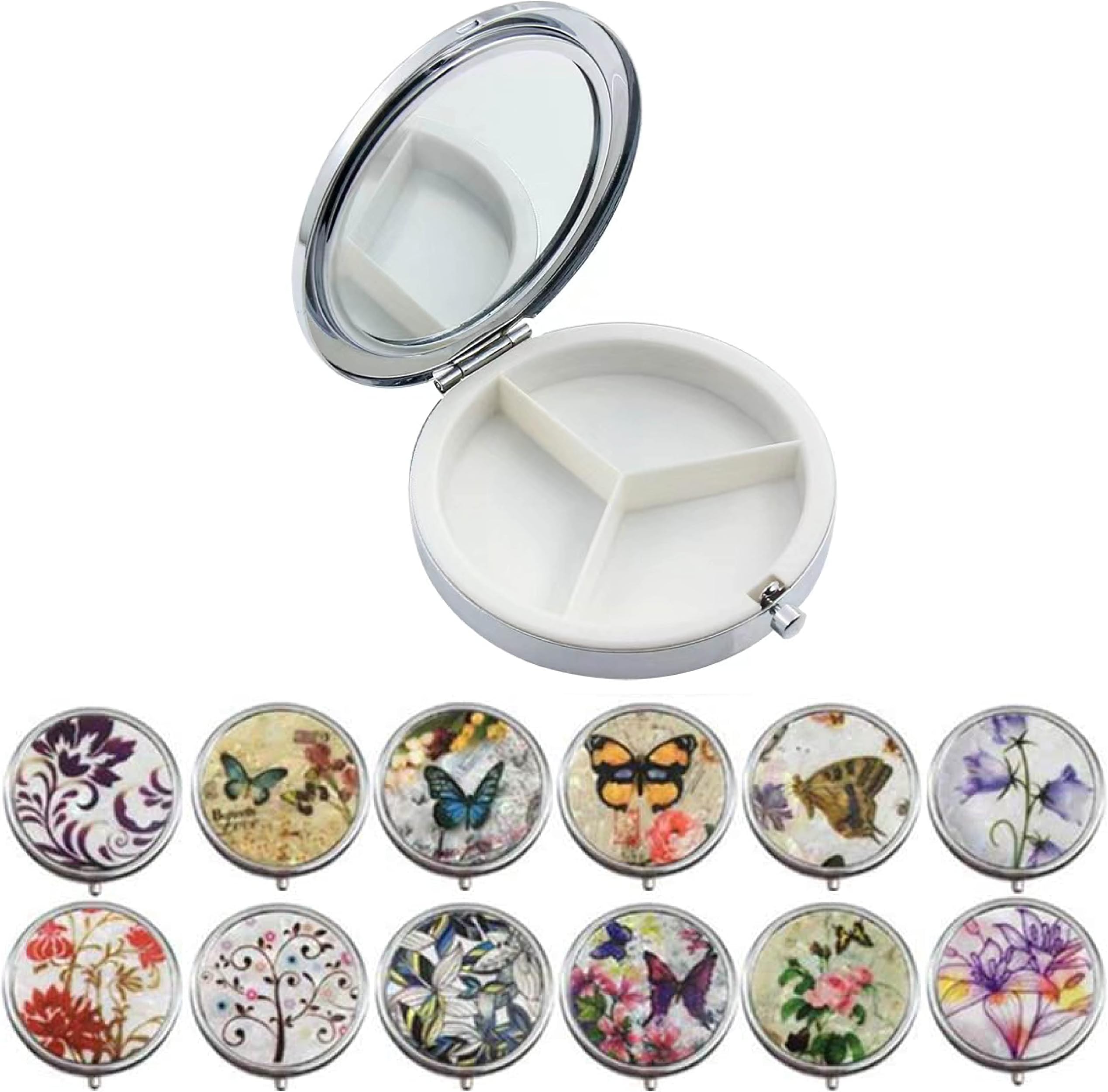 2-Pack Pill Box, Portable Soothers & Teethers Soother Pods Pill Pot Small Pill Box Round Metal Pill Box Pill Box Organiser Vitamin Storage Box (Pattern Random)