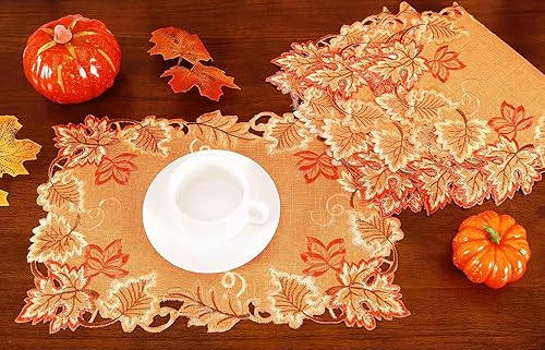 Miniatura 2 de GRANDDECO Camino de mesa de otoño, Acción de Gracias, hojas de arce naranja, cosecha, otoño, vacaciones, fiesta, cena, decoración de temporada