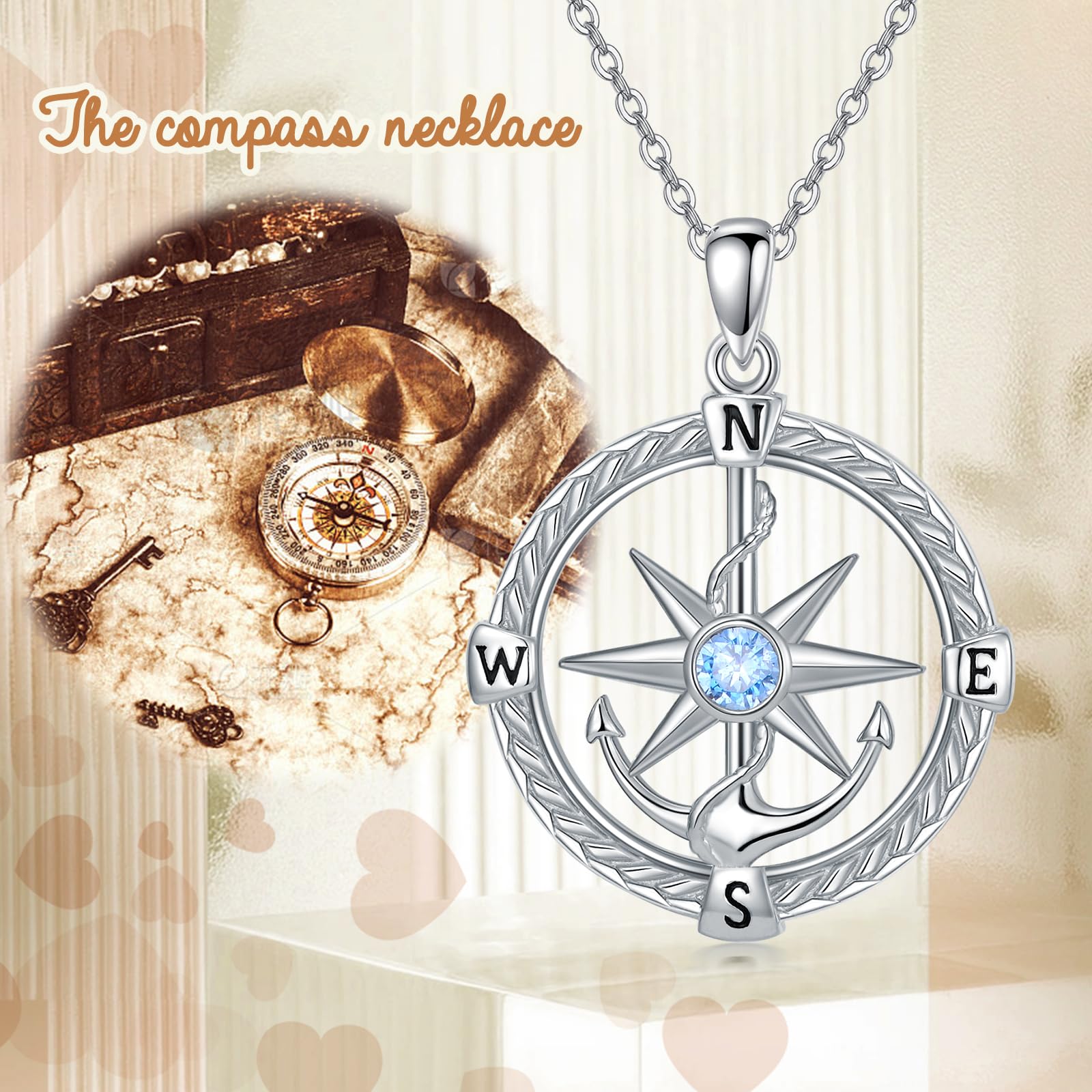 YAFEINI Collana con bussola per uomo e donna, con ciondolo a forma di ancora, in argento Sterling 925, regalo per ragazze e ragazzi