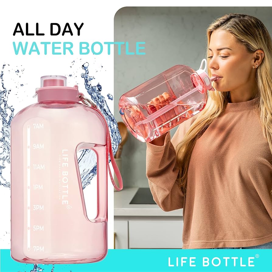 Life Bottle 1 Gallon Water Bottle with Straw Lid and Chug