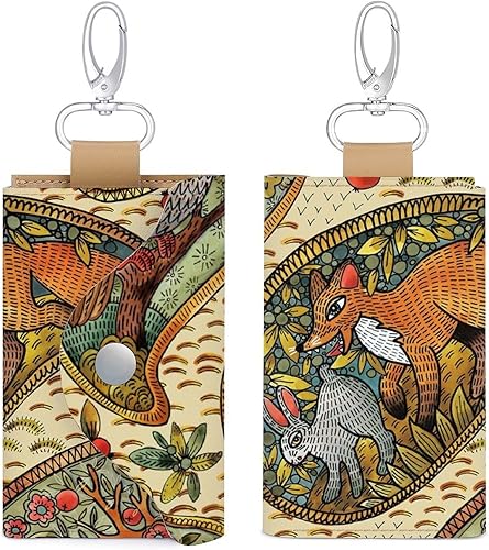 Ethnic Paisley Forest Animals Key Case Leather Key Organizer Key Card Holder Key Chains Holder Card ID Holder Wallet