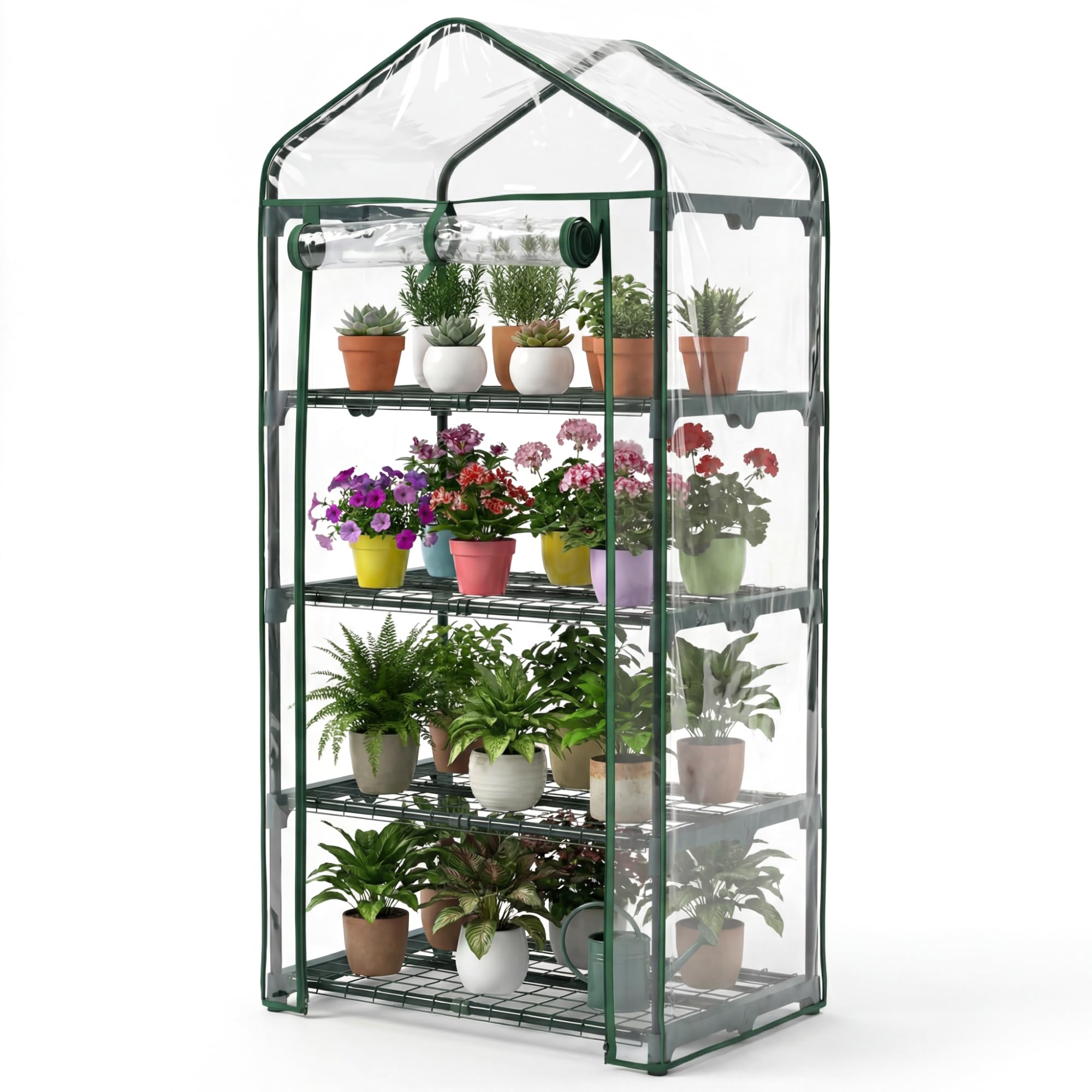 4 Tier Mini Greenhouse, Small Portable Compact Garden Grow House Plant Greenhouses , Basic Green House with Weatherproof PVC Plastic Cover Indoor outdoor โ image 1