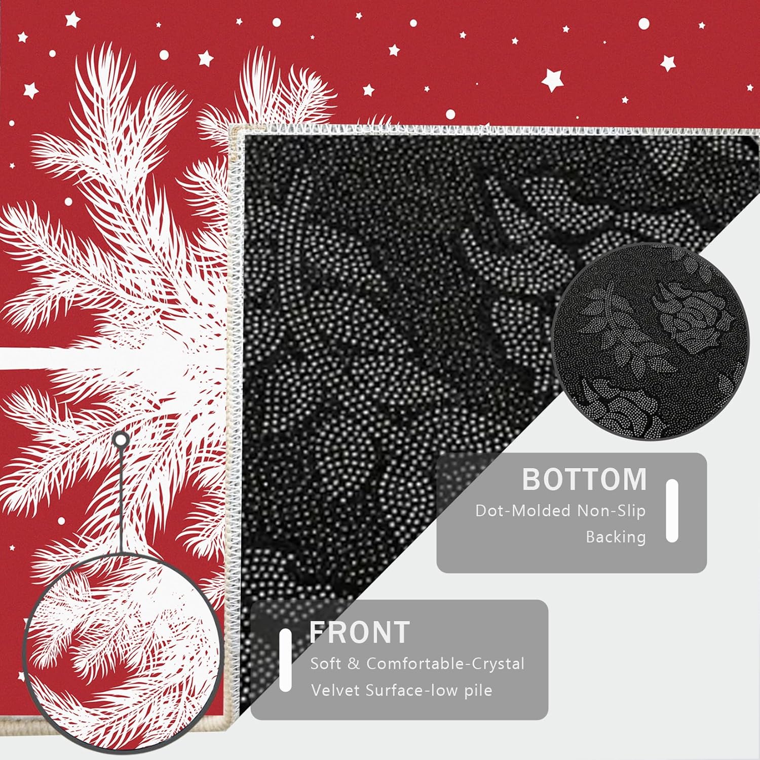 Christmas Rug for Living Room,3x4 ft Red Area Rugs,White Christmas Tree Rug,for Living Room Bedroom Kitchen Dining Room Study Office Balcony Entrance Dormitory Bathroom Doormat Outdoor