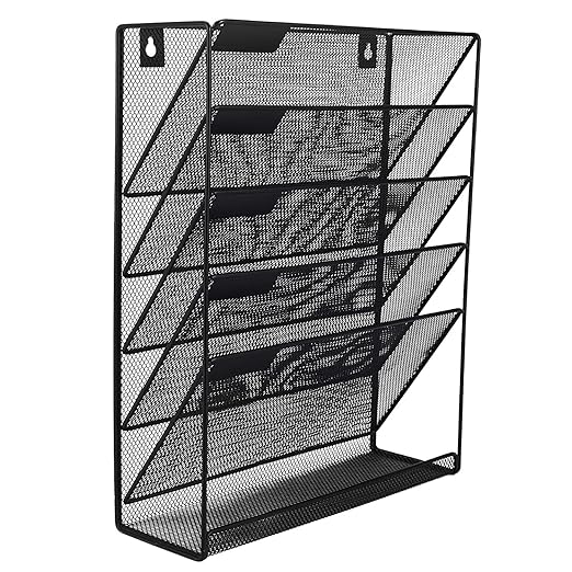 MARAXIS Metal Mesh Wall Magazine Rack, 5-Tier Wall Hanging File ...