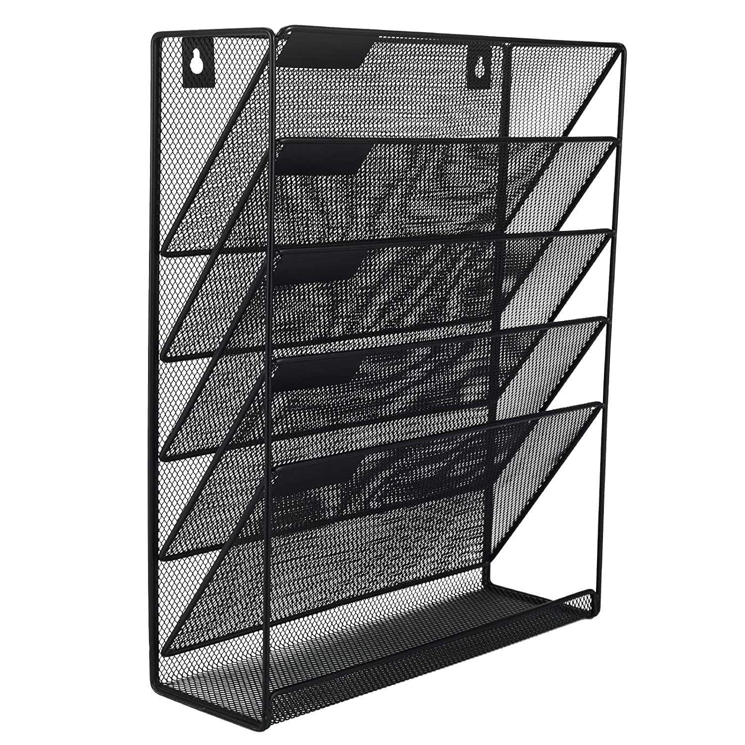 5 Tier Wall Mesh Organizer Metal Magazine Rack Newspaper Storage Rack Wall Mounted Floating Bookshelves Document File Stand Desktop Organizer Book Shelf Magazine Rack