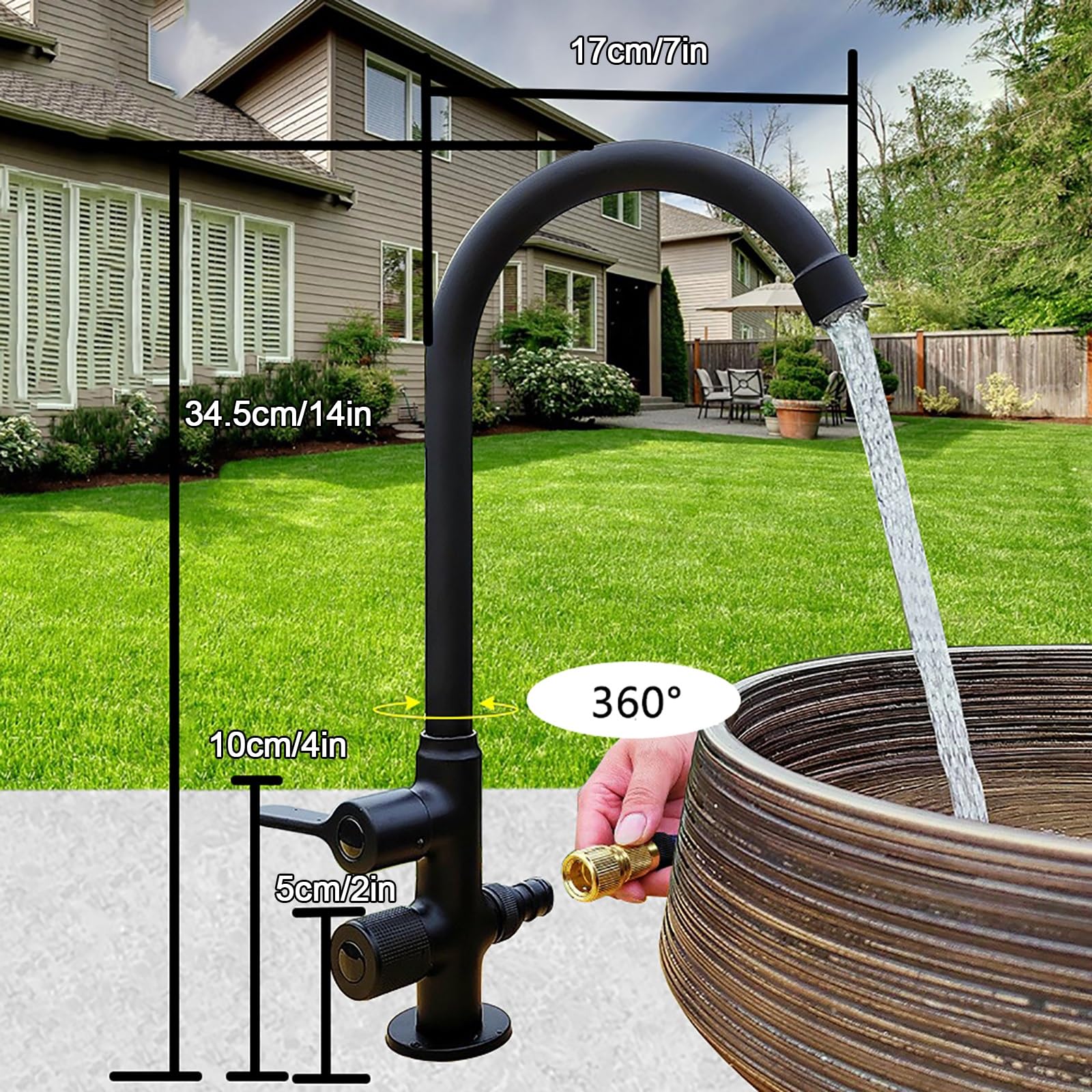 Rubinetto fontana da giardino esterno in ottone antigelo Yard/Hydrant, rubinetto per lavello da cucina commerciale, rubinetto freddo da montare sul ponte con 2 interruttori valvola separati(Negro)