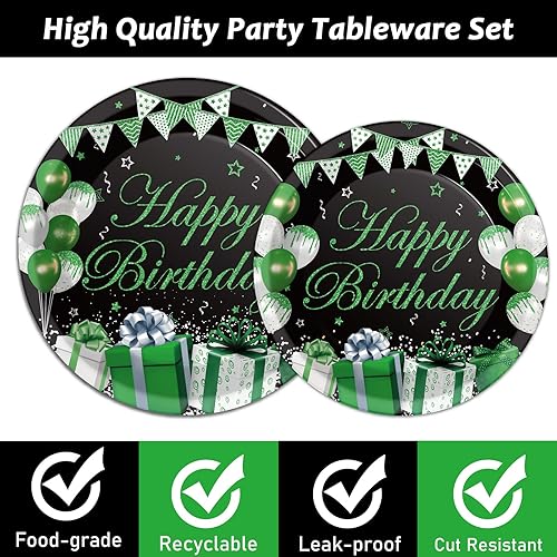 Miniatura 17 de Juego de vajilla para fiesta de cumpleaños de 96 piezas, color negro y dorado, platos y servilletas de fiesta negros, suministros de papel