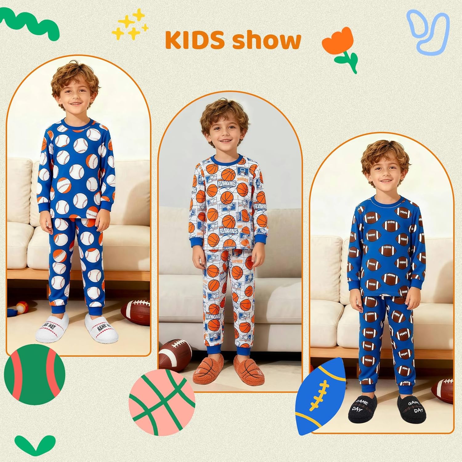 Little Kids Big Boys Ball Sports Slippers, Kids Warm House Shoes - Cute Winter Nonslip Indoor Basketball Football Baseball Slippers - Image 2