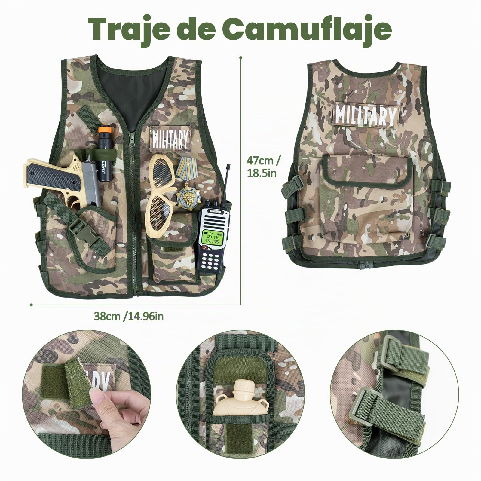 RedCrab Disfraz de Soldado Niño, 12 Piezas Disfraz Militar Niño Imitación Juguete con Walkie-Talkie, Chaleco Militar y Casco, Juego de Rol de Cosplay Halloween Carnaval Regalos para Niños