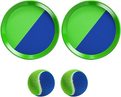 TEMI Juguetes al aire libre, regalos para niños y niñas de 3, 4, 5, 6, 7, 8 años, juego de pelota para lanzar y atrapar con 2 paletas, 2 bolas,