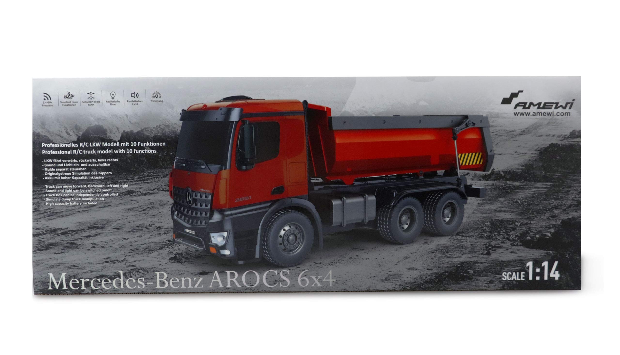 Amewi 22407 Mercedes Benz Arocs elettrico Camion RC pronto all'uso (RTR) con batteria e caricatore