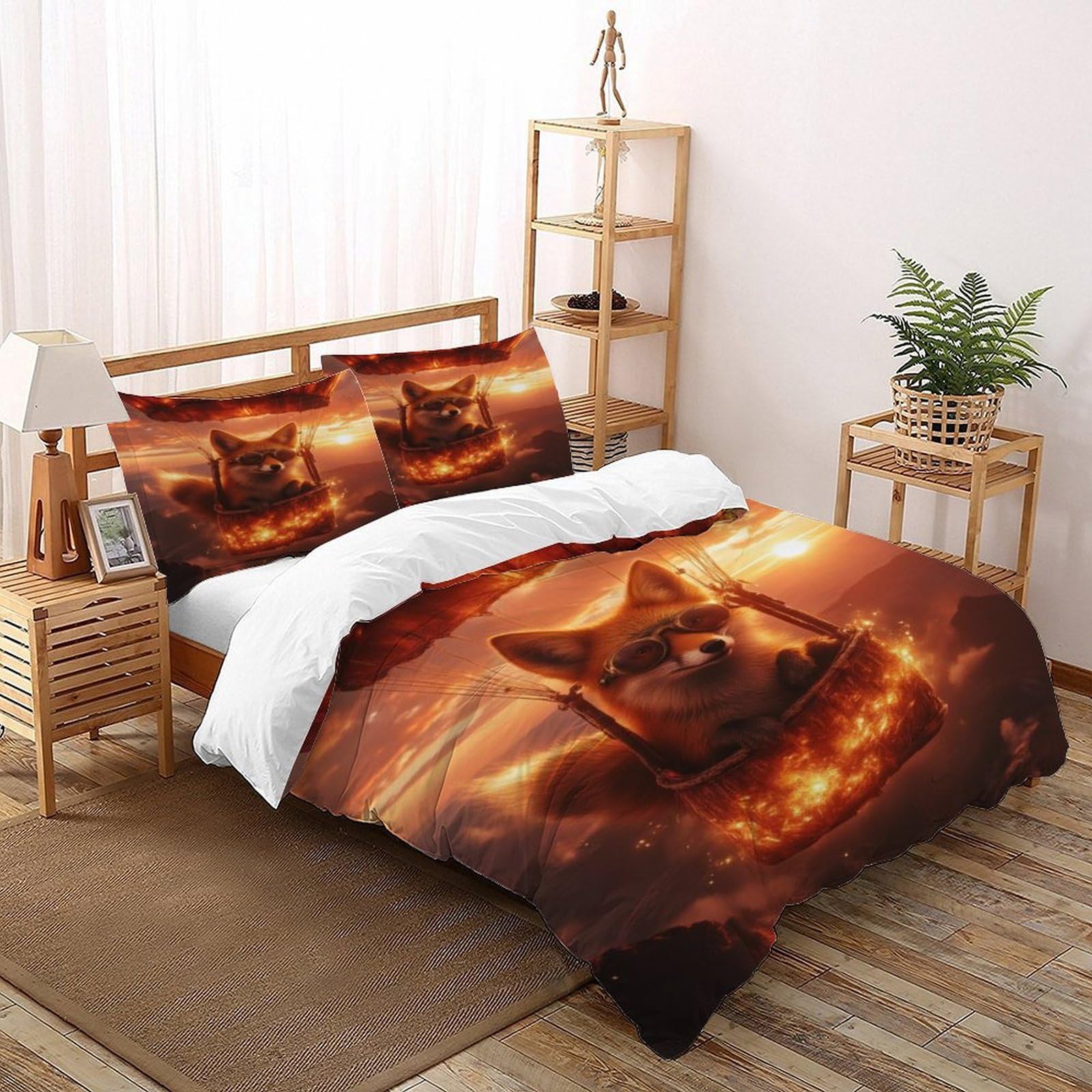 Housses de couettes 3 pièces montgolfière 3D lit double 200x200cm en tissu microfibre