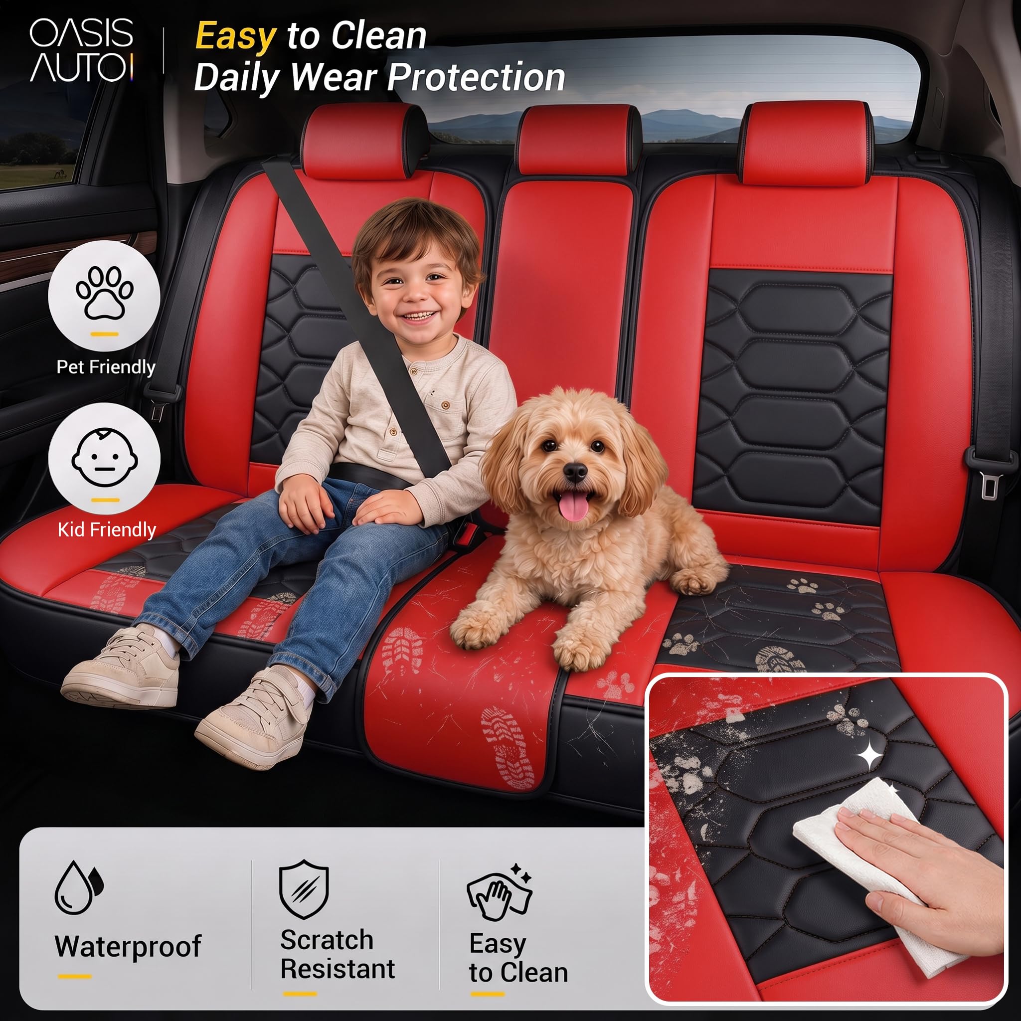 OASIS AUTO Car Seat Covers Full Set, Waterproof Faux Leather Seat Covers for Cars Universal Fit for SUV, Truck, Sedan, Black Premium Car Seat Protector with Front & Back Cushions — Amazon image 4