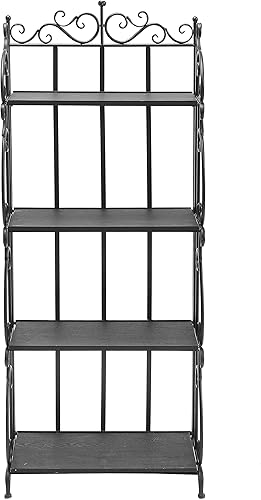 Miniatura 6 de MyGift Estante independiente de metal negro, estante decorativo para panaderos, estante de almacenamiento con marco de metal de desplazamiento,