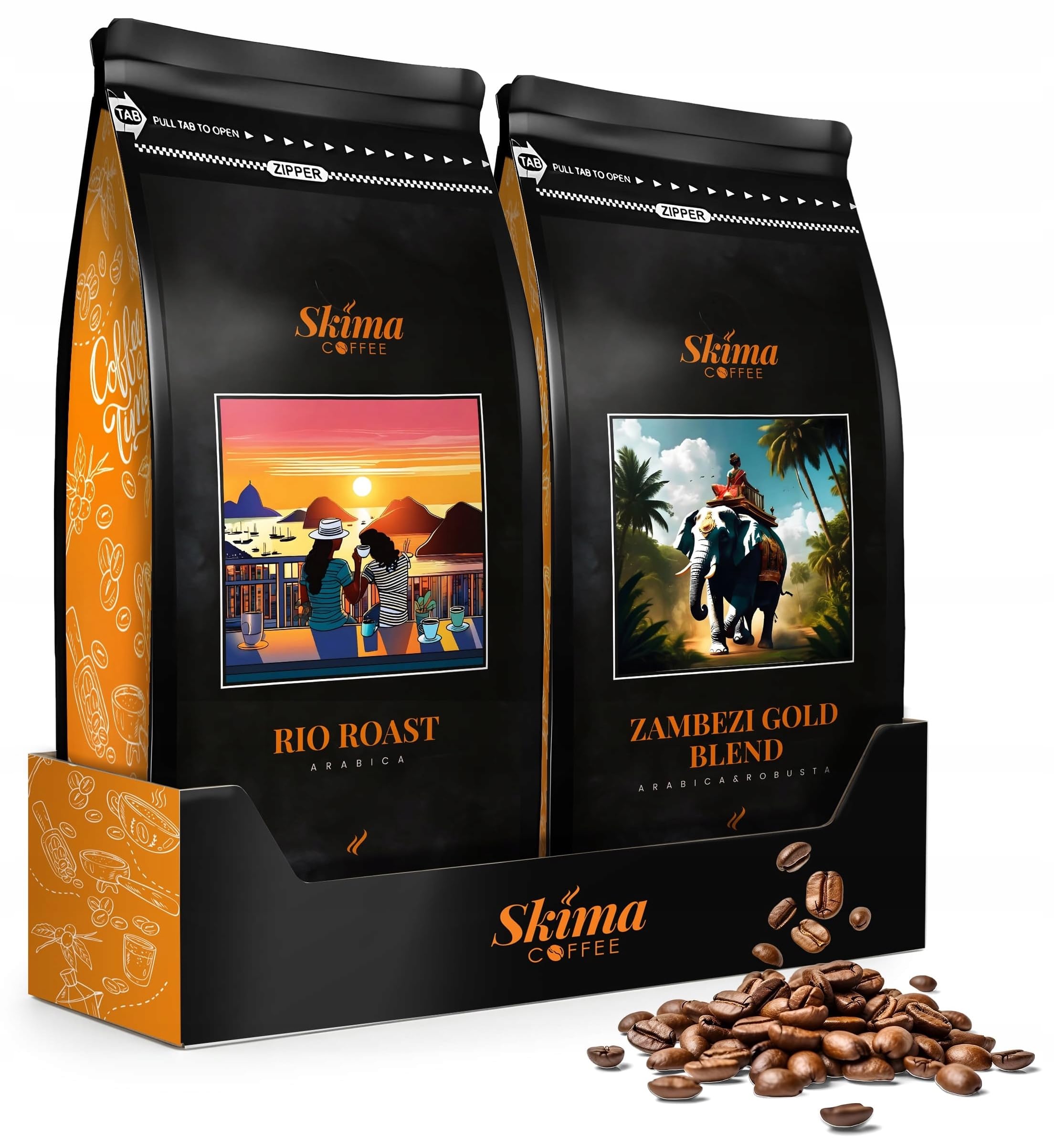 SkimaCoffee Café en grano 2 x 1 kg RIO ROAST/ZAMBEZI GOLD BLEND