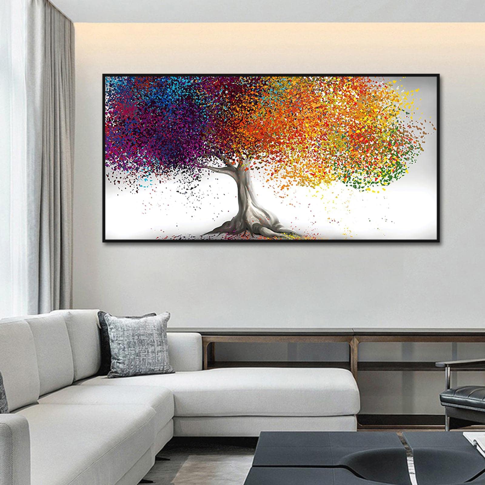 Cuadro abstracto colorido árboles lienzo pintura moderna nórdica planta carteles e impresiones arte de la pared sala de estar decoración del hogar 50x100cm marco interior