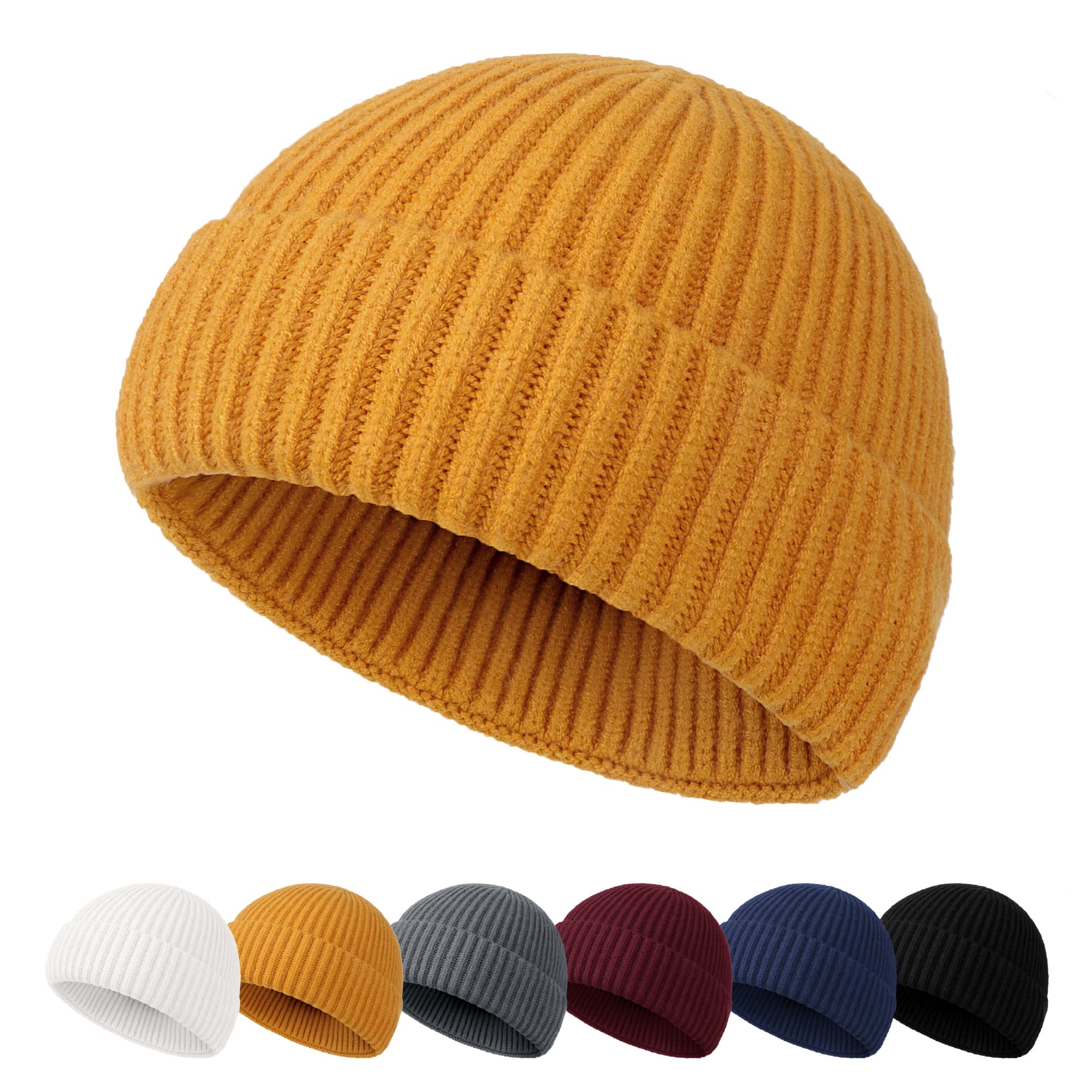 Neola Men's Yellow Beanie Hat - Fisherman Beanie Trawler Beanie Knitted Cuffed Winter Hat Skullcap Gifts For Uk