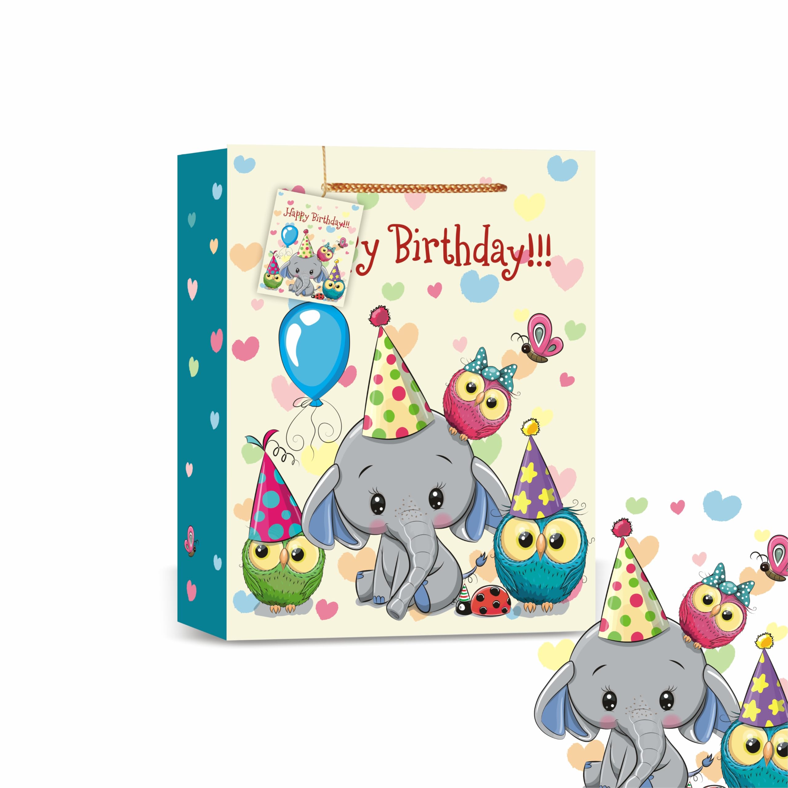 VESTTA -ELEGANCE REDEFINED Gifts Bags, Medium, 8 (L) x 4 (B) x 10 (H) Inches, Pack of 10, Gloss Finish, MultiColor, Cute Animals For Birthday Return Gifts With Gift Tags(Birthday Series 4),Paper Board