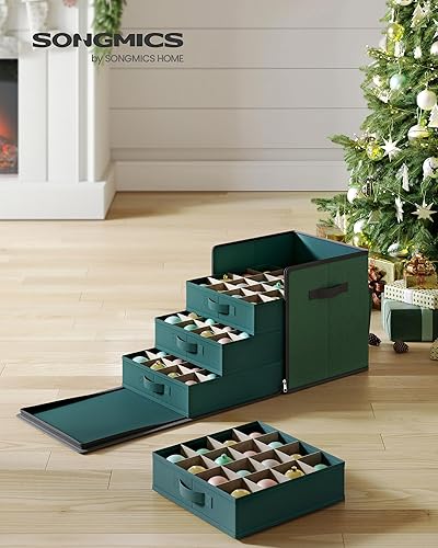 Miniatura 2 de SONGMICS Caja de almacenamiento de adornos de Navidad, con lateral abierto, contenedor de almacenamiento de Navidad apilable con tapa, 4 bandejas de