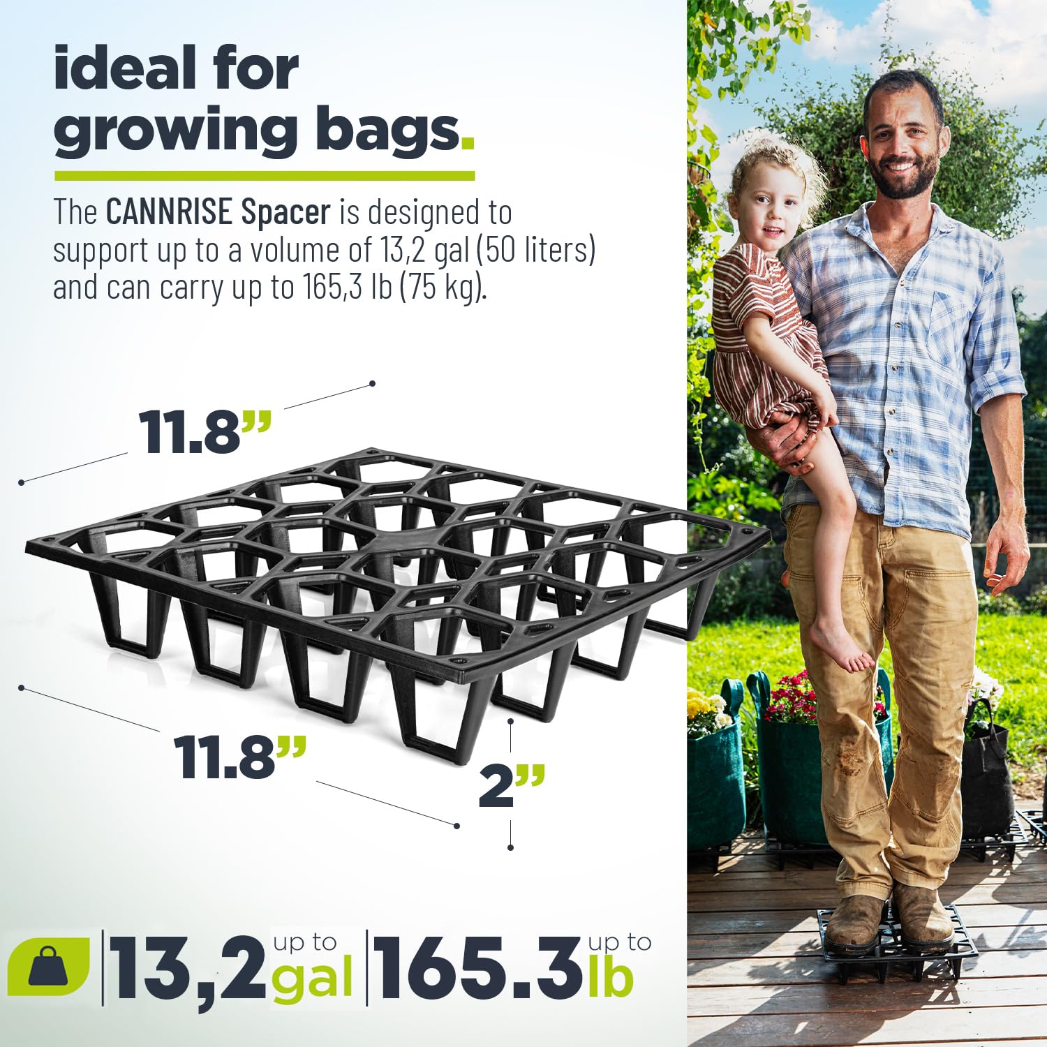 Paquete de 5 espaciadores para macetas con 50 clips, elevador de plantas resistente para drenaje y aireación del suelo, reduce la acumulación de agua y el contacto con las raíces, soporta hasta 75 kg