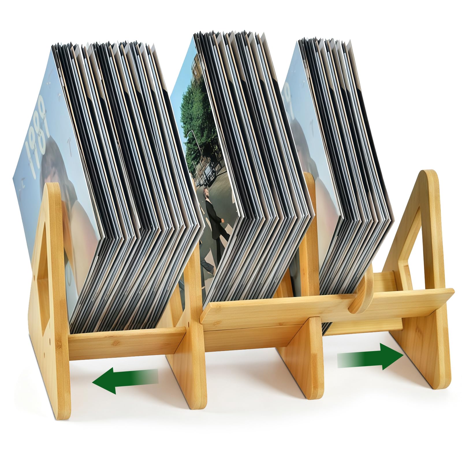 Vinyl Record Storage Holder,Expandable &amp; Detachable Bamboo Album Holder