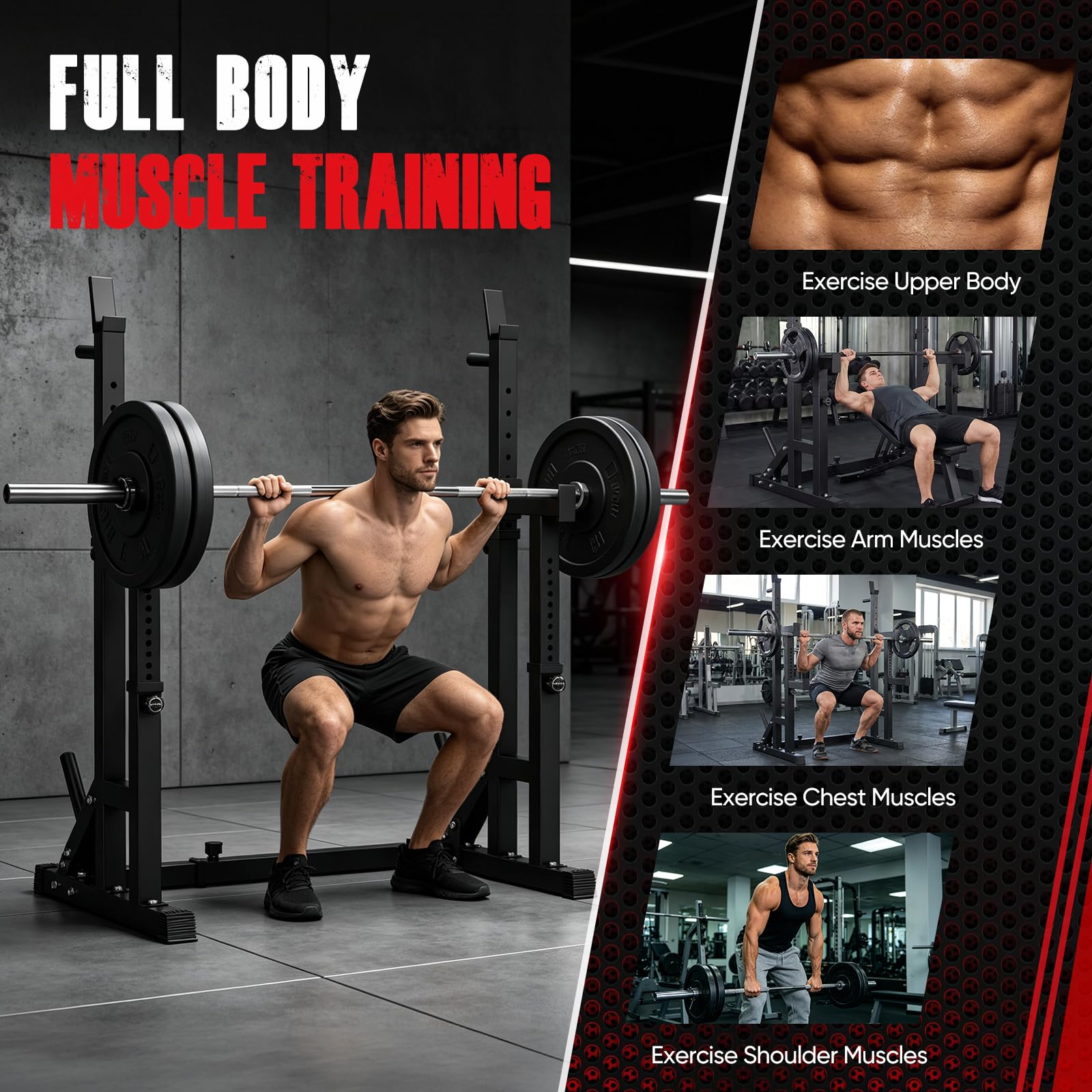Squat Rack Hantelständer, Multi-Funktionales Langhantelständer, Höhenverstellbare Doppelte Langhantelablage mit Push up, Trainingsgerät für zu Hause, Multifunktionsbank. bis 400 KG