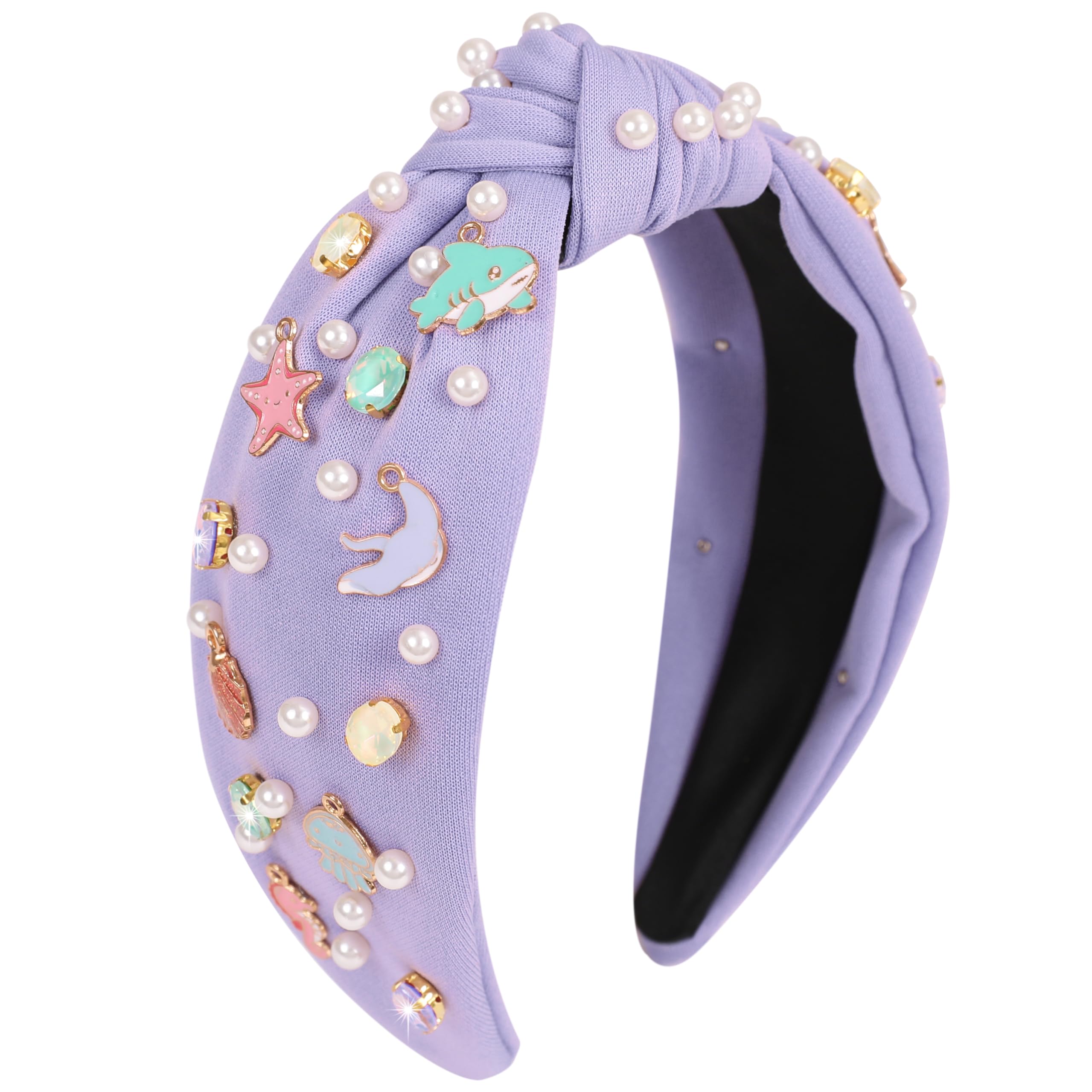 Cerchietto annodato oceano per donne e ragazze stelle marine conchiglie meduse pesce delfino fascia decorazione perla strass gioiello fascia per capelli estate spiaggia accessori per capelli