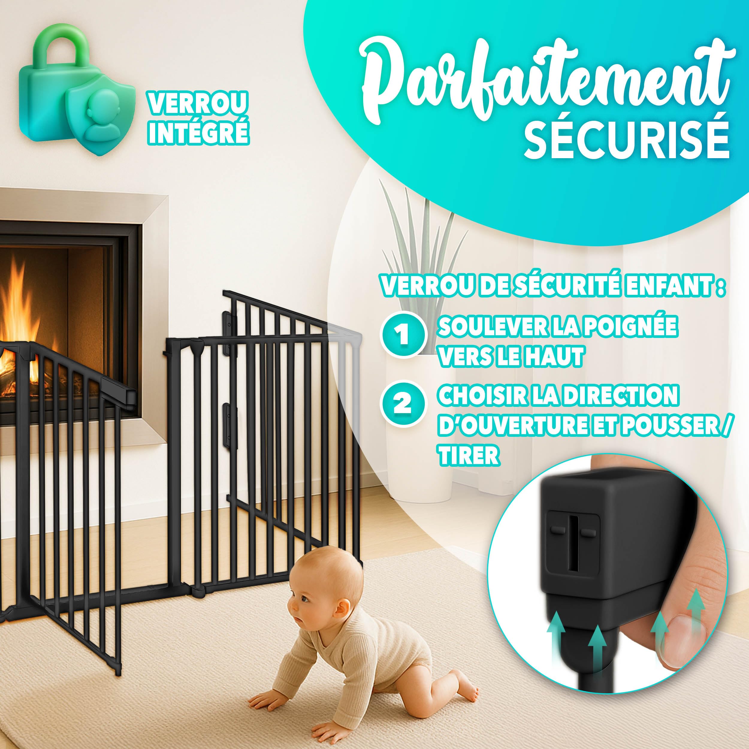KIDUKU Barrière de sécurité Enfant Grande Version 300 cm Grille de Protection métal Pliable avec Porte Inclus 5 éléments